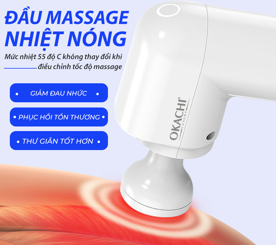 Súng massage cầm tay có đầu nóng OKACHI JP-G3 (trắng)